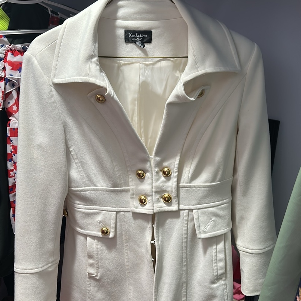White Women's Jacket with Gold Accents - Picture 3 of 6